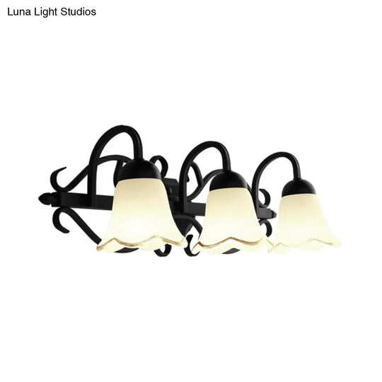 Flared Sconce Lamp - 2/3 Lights White Glass Wall Mounted Light Black Bathroom