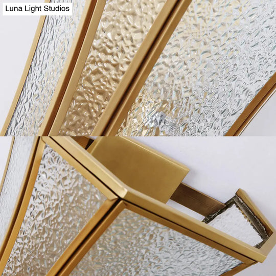 Flared Sconce Lamp With Tradition Textured Glass: Brass Wall Lighting Fixture For Stairway