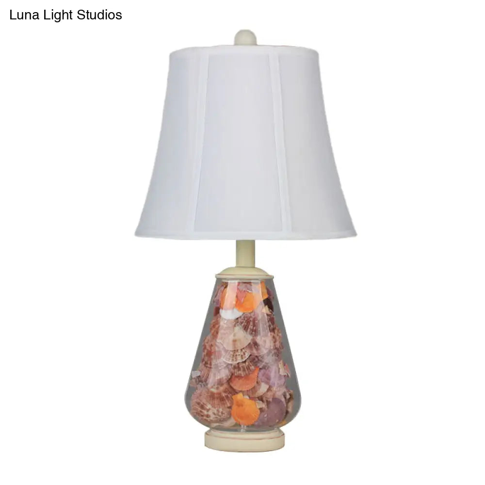 Flared Shade Night Light: White Countryside Fabric Bedside Table Lamp (12/16 Wide) With Decorative