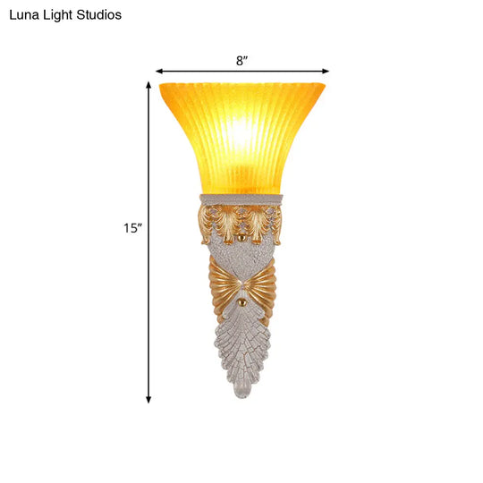 Flared Yellow Glass Wall Sconce - Retro Style For Living Room 1 Head Mounted Lamp