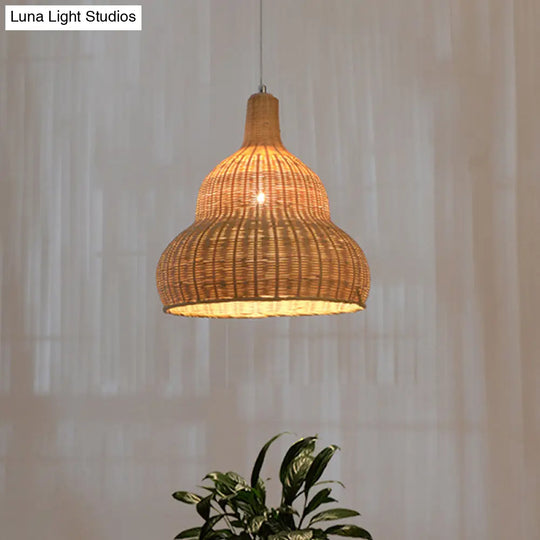 Flaxen Bamboo Pendant Ceiling Light - Exquisite Asian Gourd Design