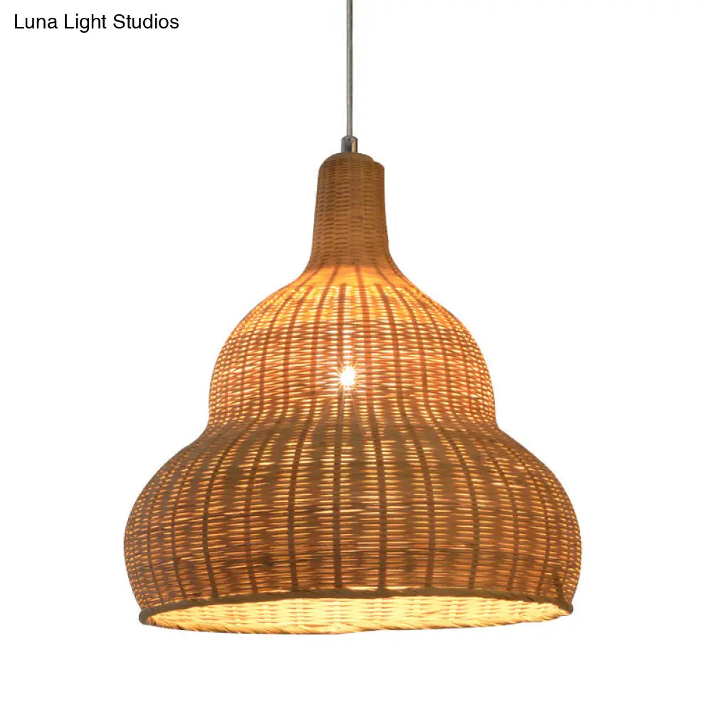 Flaxen Bamboo Pendant Ceiling Light - Exquisite Asian Gourd Design