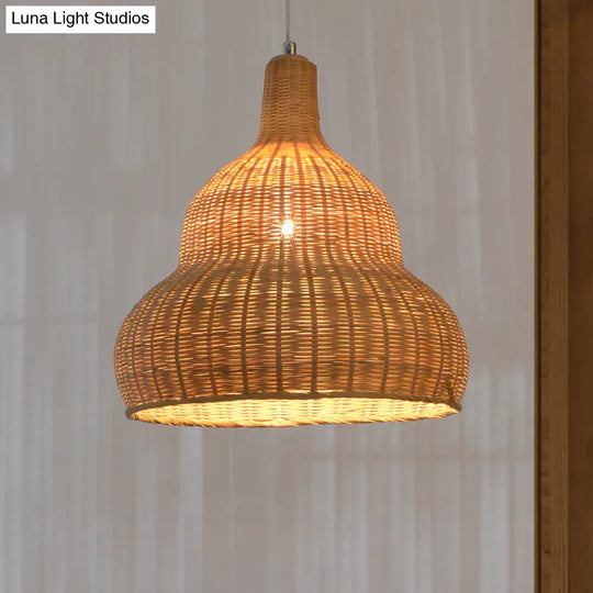 Flaxen Bamboo Pendant Ceiling Light - Exquisite Asian Gourd Design