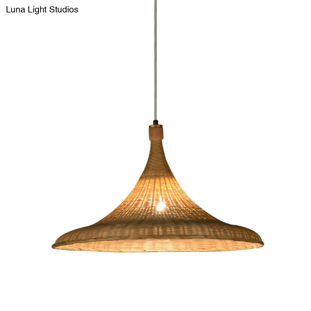 Flaxen Chinese Bamboo Pendant Light With Wide Flare Design