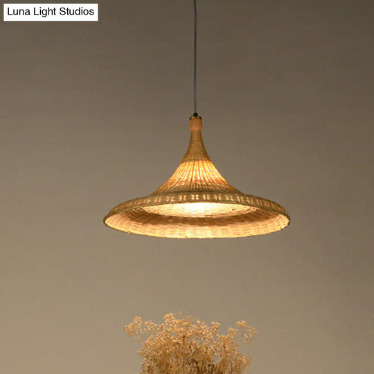 Flaxen Chinese Bamboo Pendant Light With Wide Flare Design