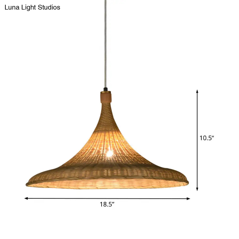 Flaxen Chinese Bamboo Pendant Light With Wide Flare Design