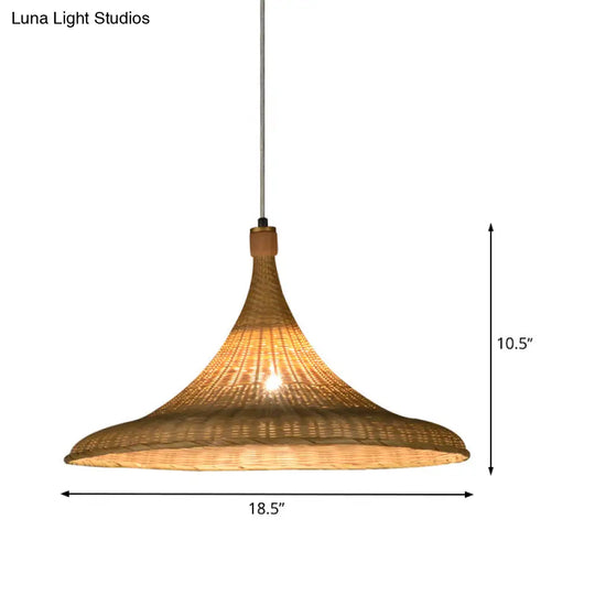 Flaxen Chinese Bamboo Pendant Light With Wide Flare Design