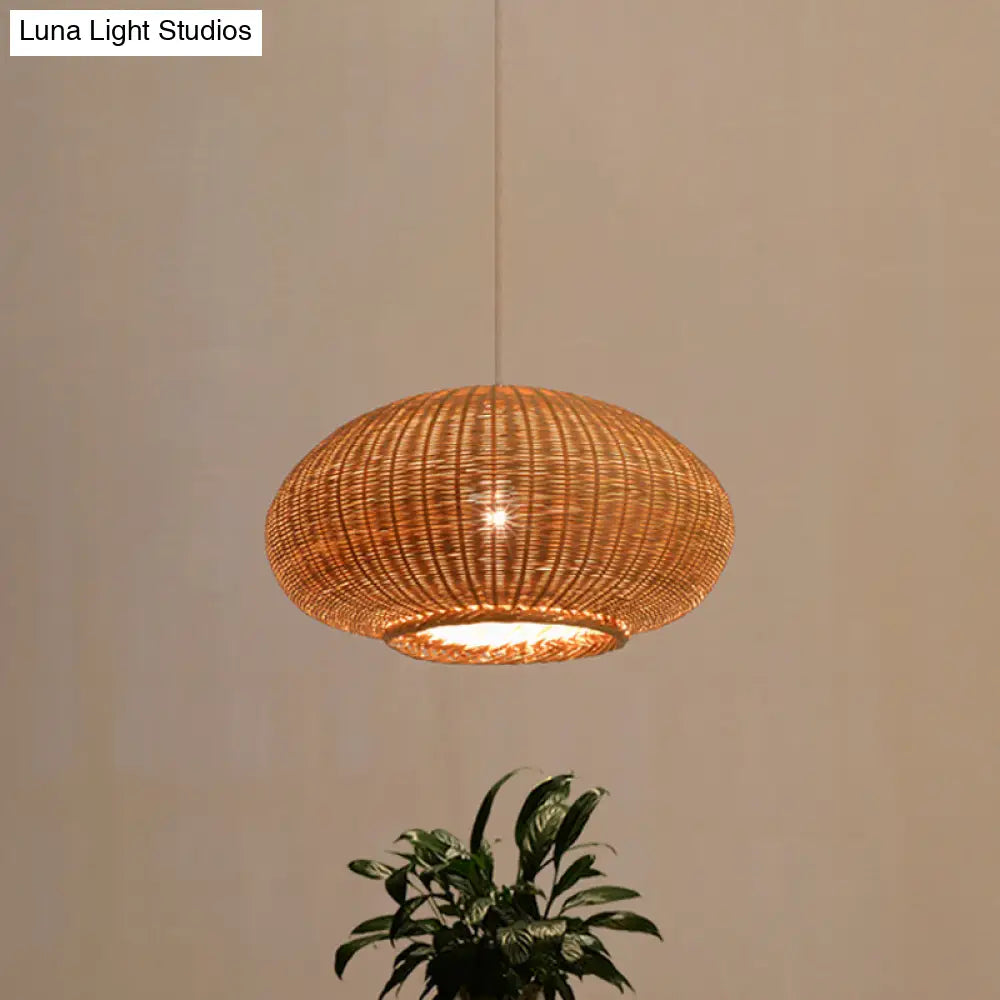 Flaxen Lantern Ceiling Lamp - Asia 1-Head Bamboo Pendant Light For Dining Room