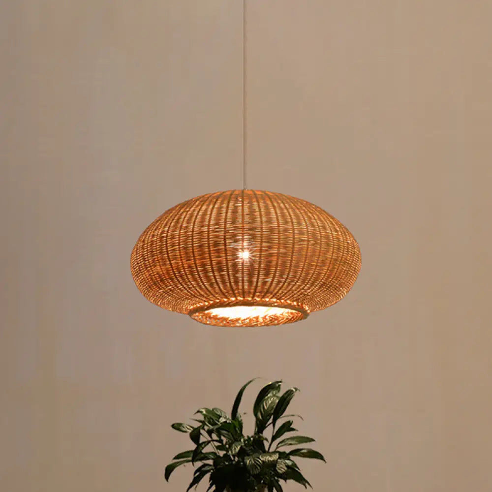 Flaxen Lantern Ceiling Lamp - Asia 1-Head Bamboo Pendant Light For Dining Room