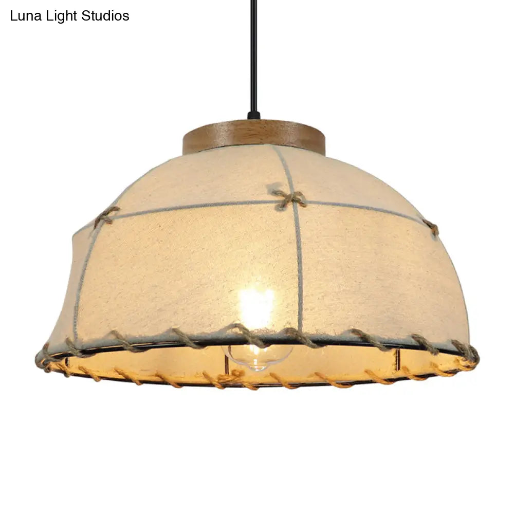 Flaxen Retro Style 1-Bulb Pendant Ceiling Light For Restaurants - Fabric Dome Shade 14/18 Width