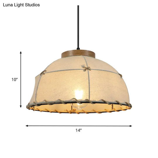 Flaxen Retro Style 1-Bulb Pendant Ceiling Light For Restaurants - Fabric Dome Shade 14/18 Width