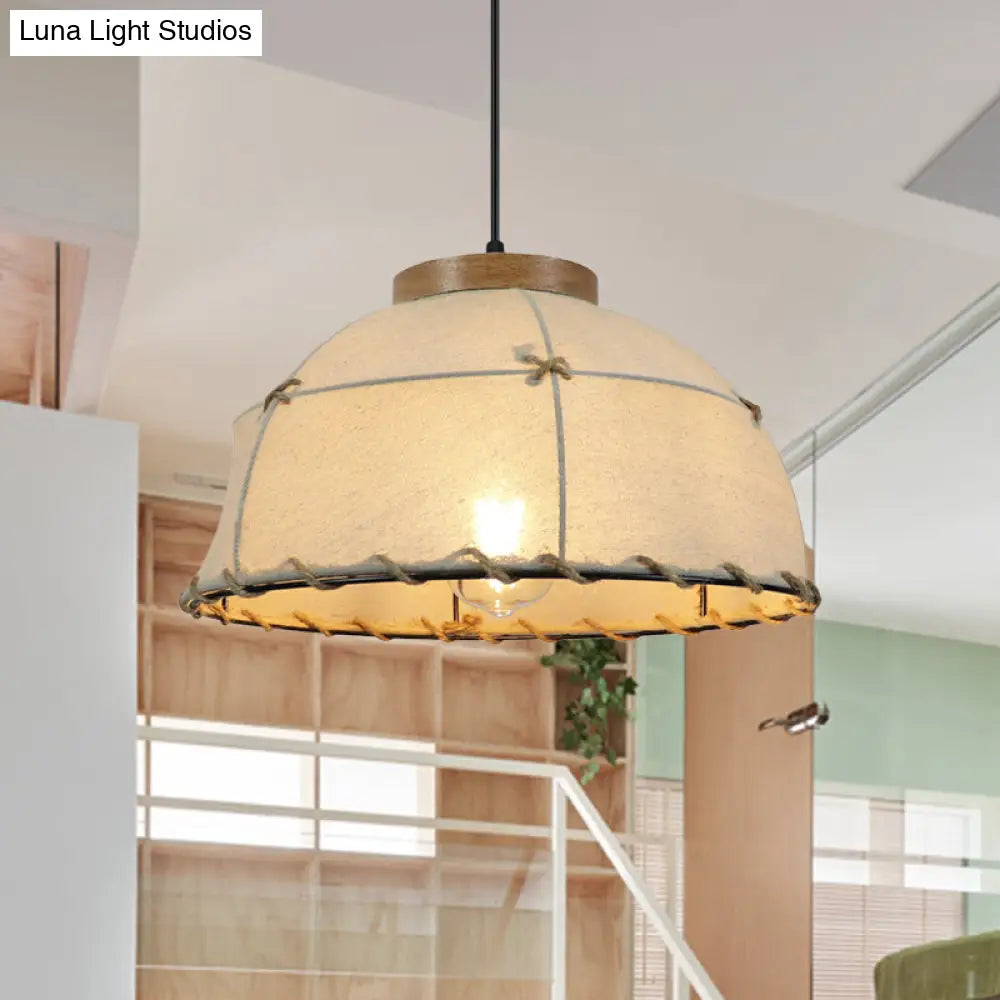 Flaxen Retro Style 1-Bulb Pendant Ceiling Light For Restaurants - Fabric Dome Shade 14/18 Width