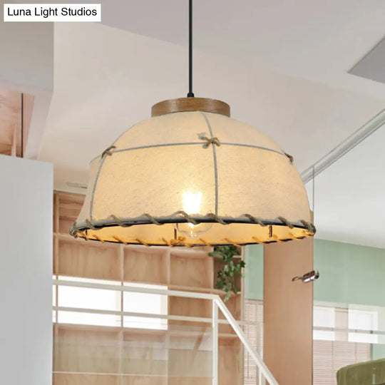 Flaxen Retro Style 1-Bulb Pendant Ceiling Light For Restaurants - Fabric Dome Shade 14/18 Width