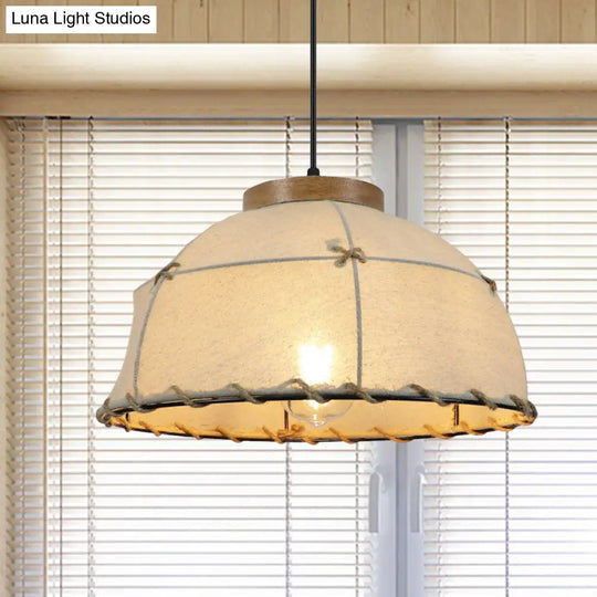 Flaxen Retro Style 1-Bulb Pendant Ceiling Light For Restaurants - Fabric Dome Shade 14/18 Width