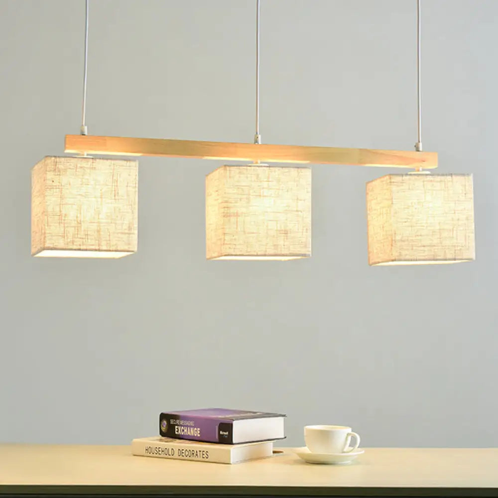 Flaxen Square/Drum Island Pendant Light For Dining Room - Simple Style With Fabric Shade / Square