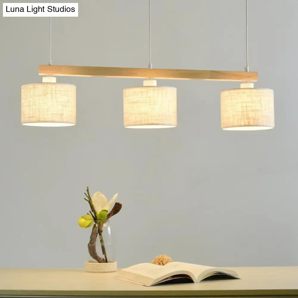 Flaxen Square/Drum Island Pendant Light For Dining Room - Simple Style With Fabric Shade