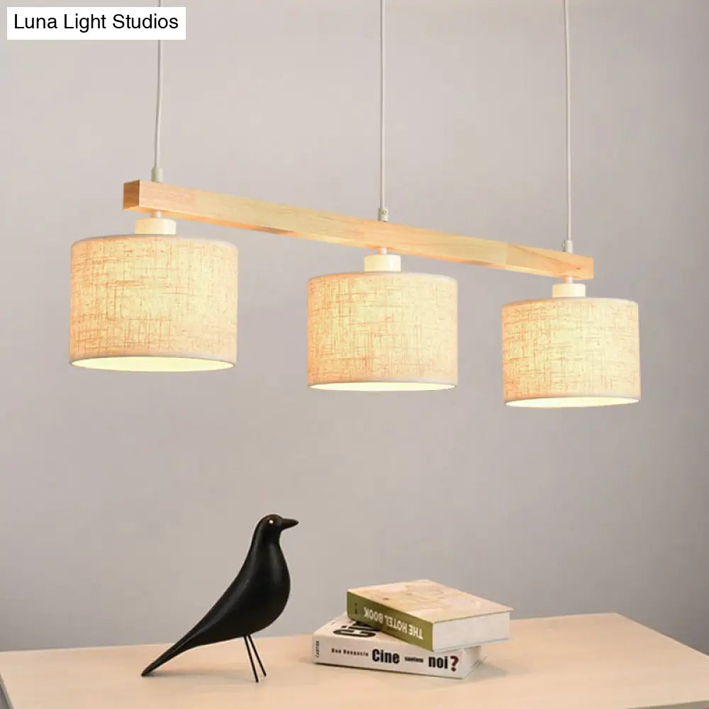 Flaxen Square/Drum Island Pendant Light For Dining Room - Simple Style With Fabric Shade