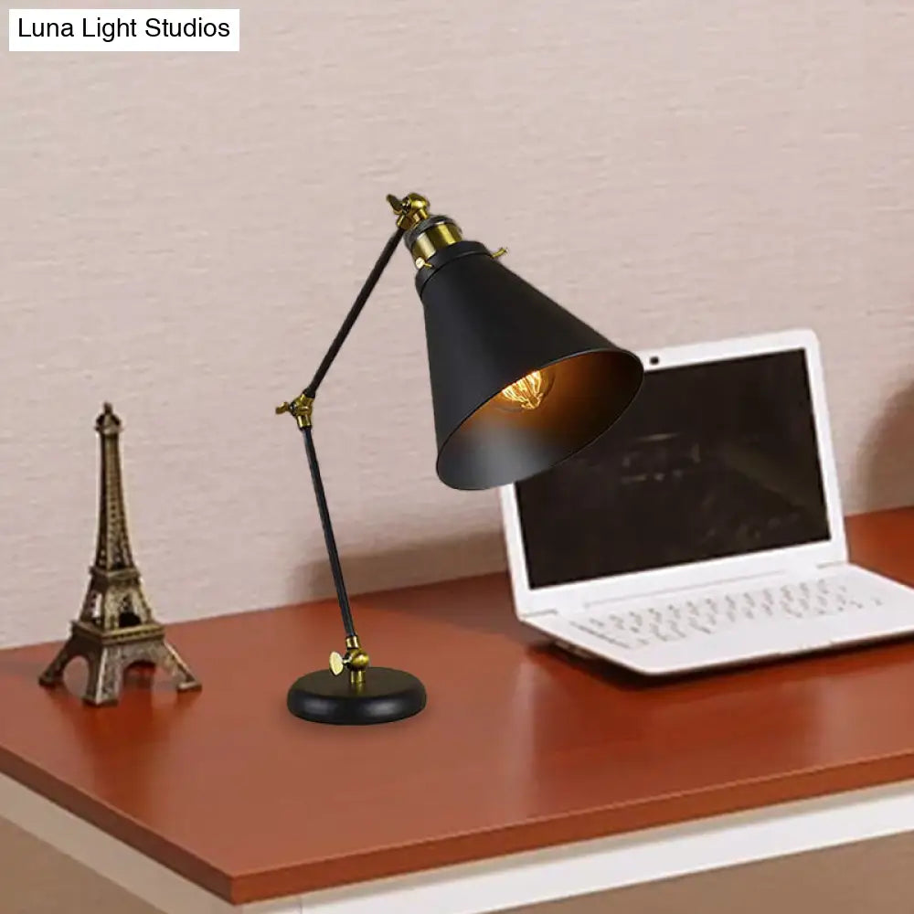 Flexible Black Desk Lamp - Industrial Stylish Conical Reading Light For Study Room