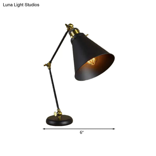 Flexible Black Desk Lamp - Industrial Stylish Conical Reading Light For Study Room