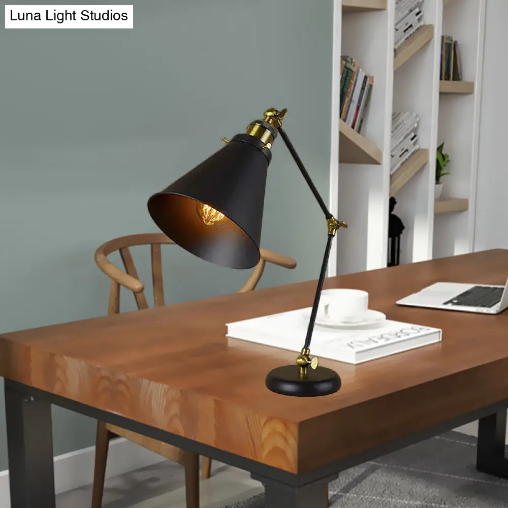 Flexible Black Desk Lamp - Industrial Stylish Conical Reading Light For Study Room