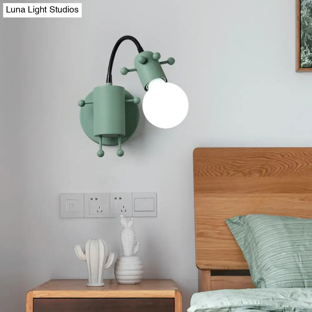 Flexible Giraffe Kids Bedside Wall Light: Metal Cartoon Reading Lamp With Bare Bulb Design