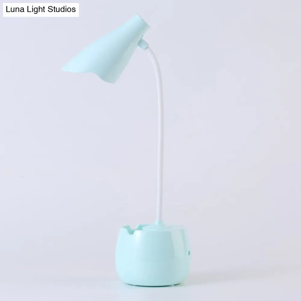 Flexible Gooseneck Led Desk Light With Pen Holder In Blue/Pink/White/Yellow Usb Charging Eye-Caring