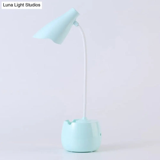 Flexible Gooseneck Led Desk Light With Pen Holder In Blue/Pink/White/Yellow Usb Charging Eye-Caring