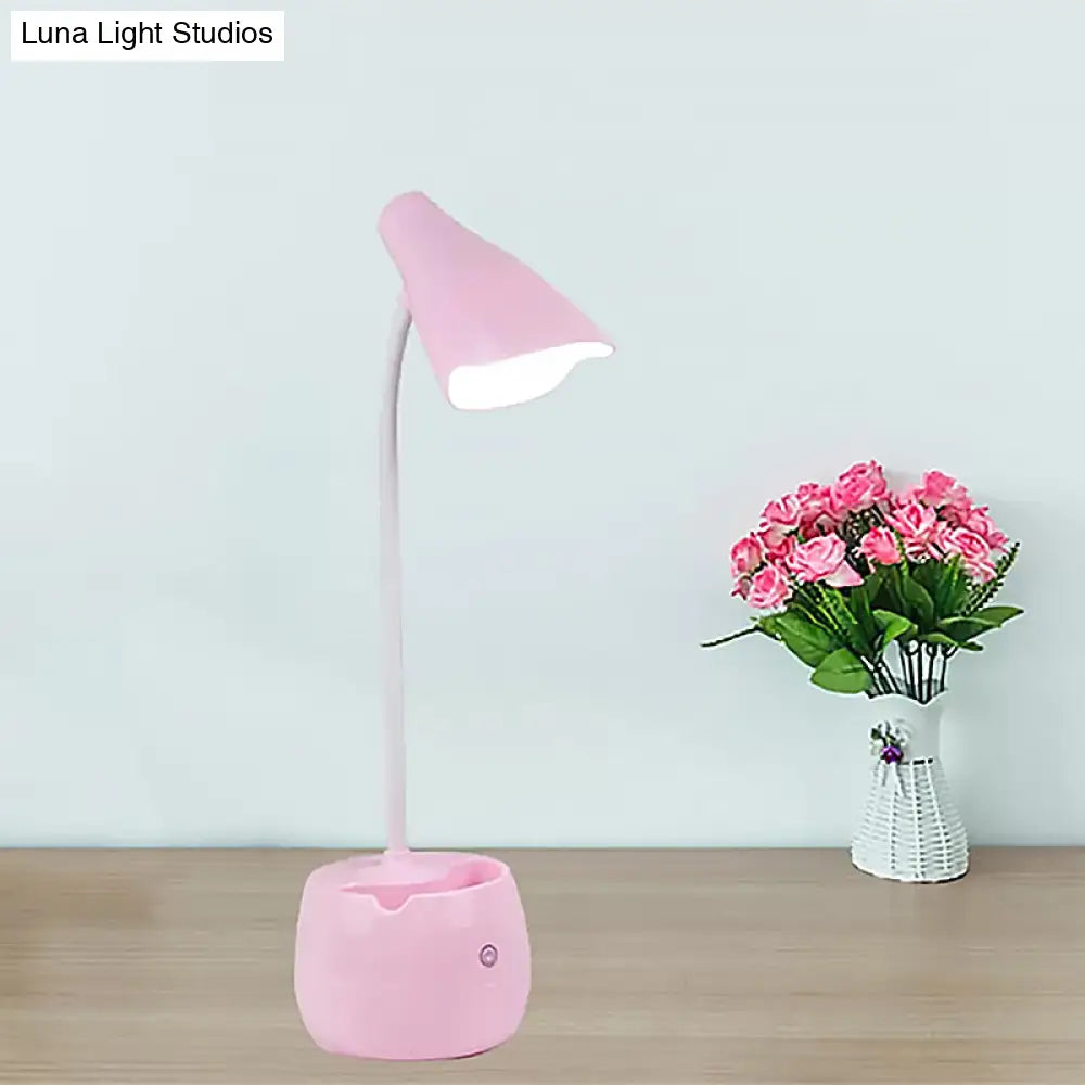 Flexible Gooseneck Led Desk Light With Pen Holder In Blue/Pink/White/Yellow Usb Charging Eye-Caring