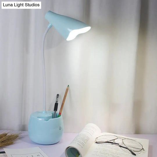 Flexible Gooseneck Led Desk Light With Pen Holder In Blue/Pink/White/Yellow Usb Charging Eye-Caring