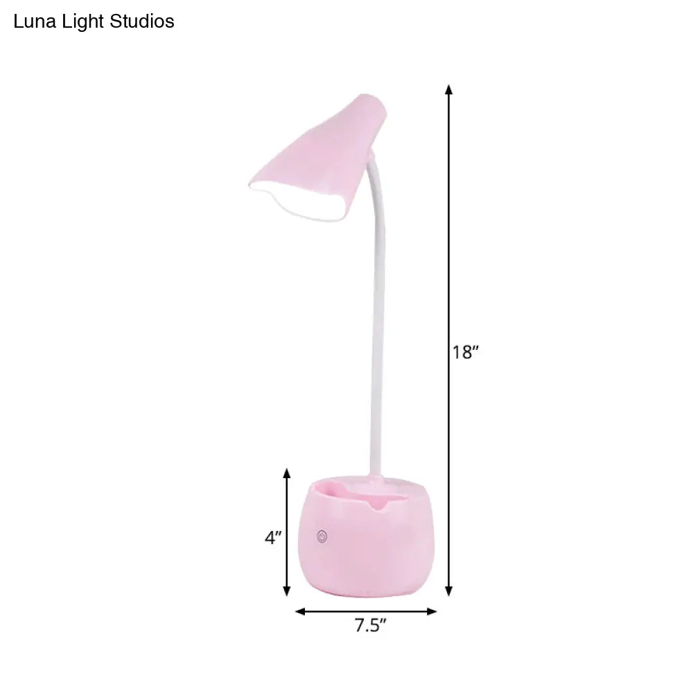 Flexible Gooseneck Led Desk Light With Pen Holder In Blue/Pink/White/Yellow Usb Charging Eye-Caring