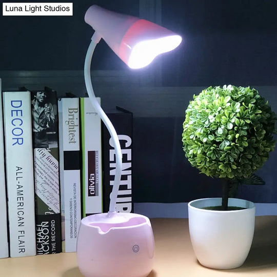 Flexible Gooseneck Led Desk Light With Pen Holder In Blue/Pink/White/Yellow Usb Charging Eye-Caring