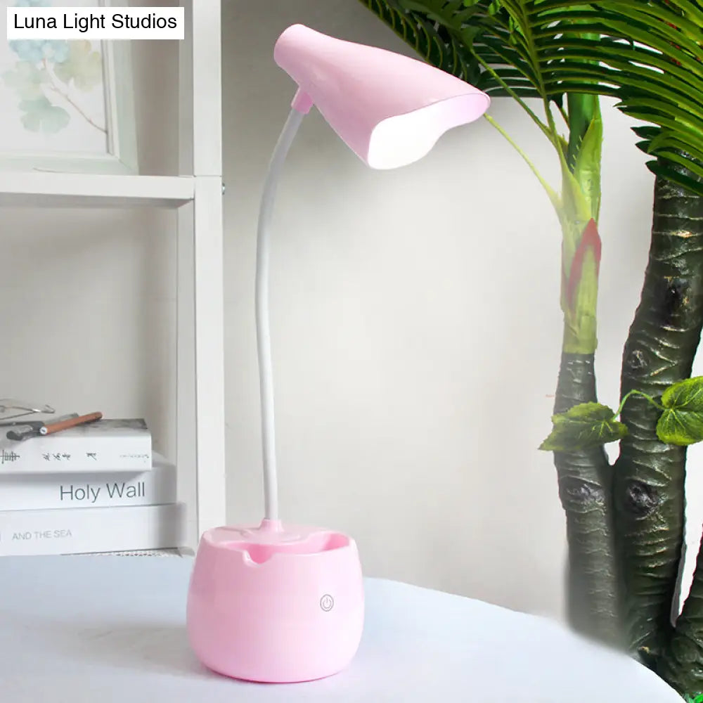 Flexible Gooseneck Led Desk Light With Pen Holder In Blue/Pink/White/Yellow Usb Charging Eye-Caring