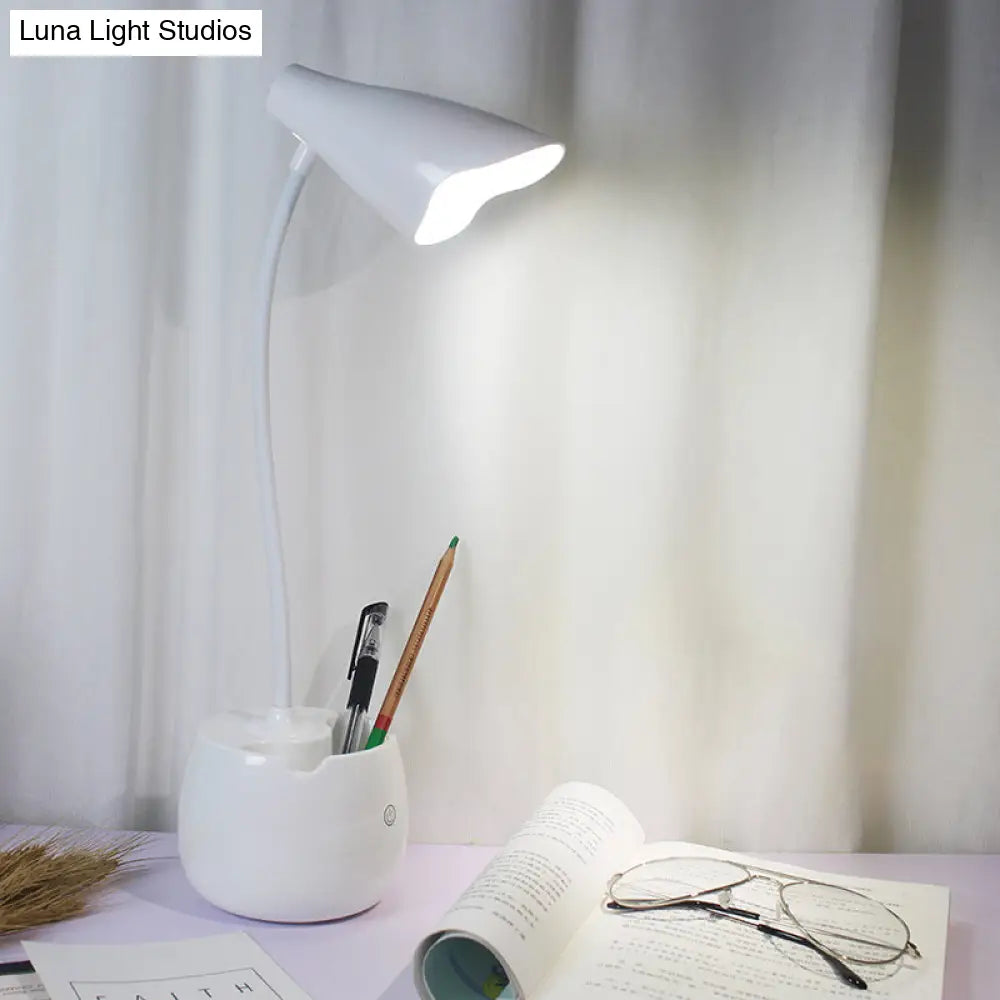 Flexible Gooseneck Led Desk Light With Pen Holder In Blue/Pink/White/Yellow Usb Charging Eye-Caring