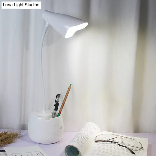 Flexible Gooseneck Led Desk Light With Pen Holder In Blue/Pink/White/Yellow Usb Charging Eye-Caring