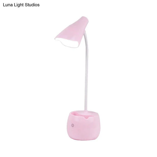 Flexible Gooseneck Led Desk Light With Pen Holder In Blue/Pink/White/Yellow Usb Charging Eye-Caring