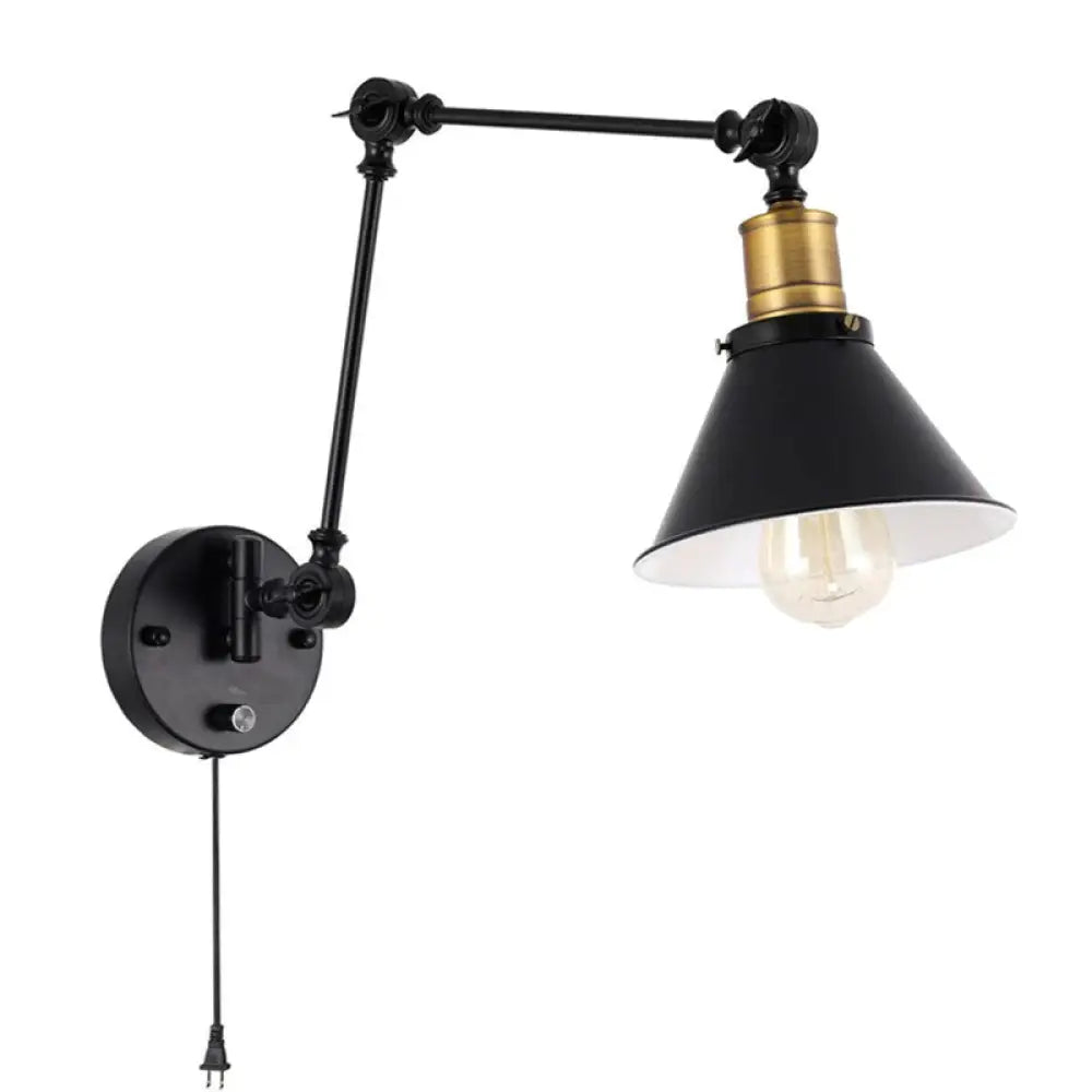 Flexible Swing Arm Wall Mount Lamp With Cone Shade - Industrial Metal Task Light For Home Or Office