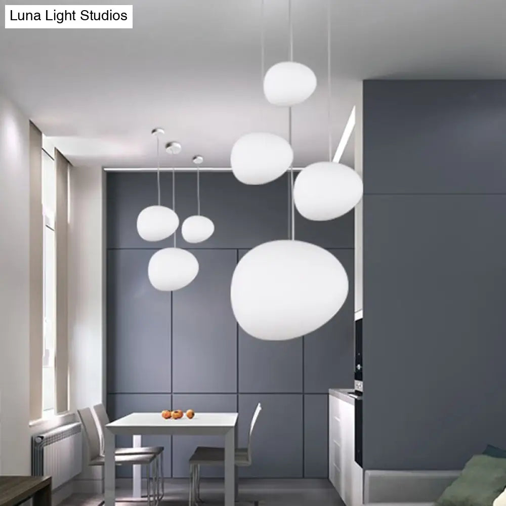 Floating Pebble Dining Room Pendant Lamp Cream Glass 1 Head Minimalist Hanging Ceiling Light In