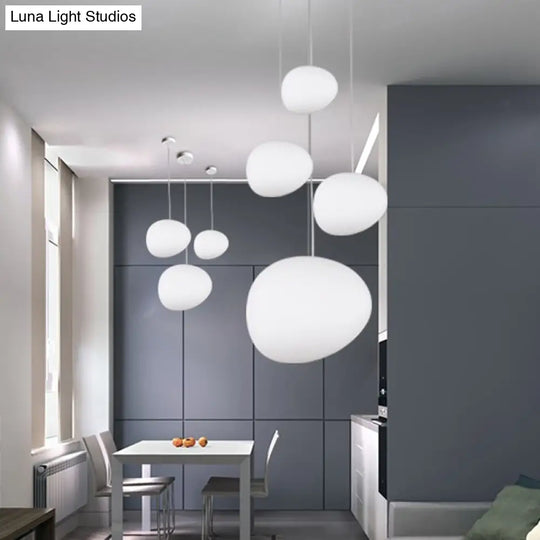 Floating Pebble Dining Room Pendant Lamp Cream Glass 1 Head Minimalist Hanging Ceiling Light In