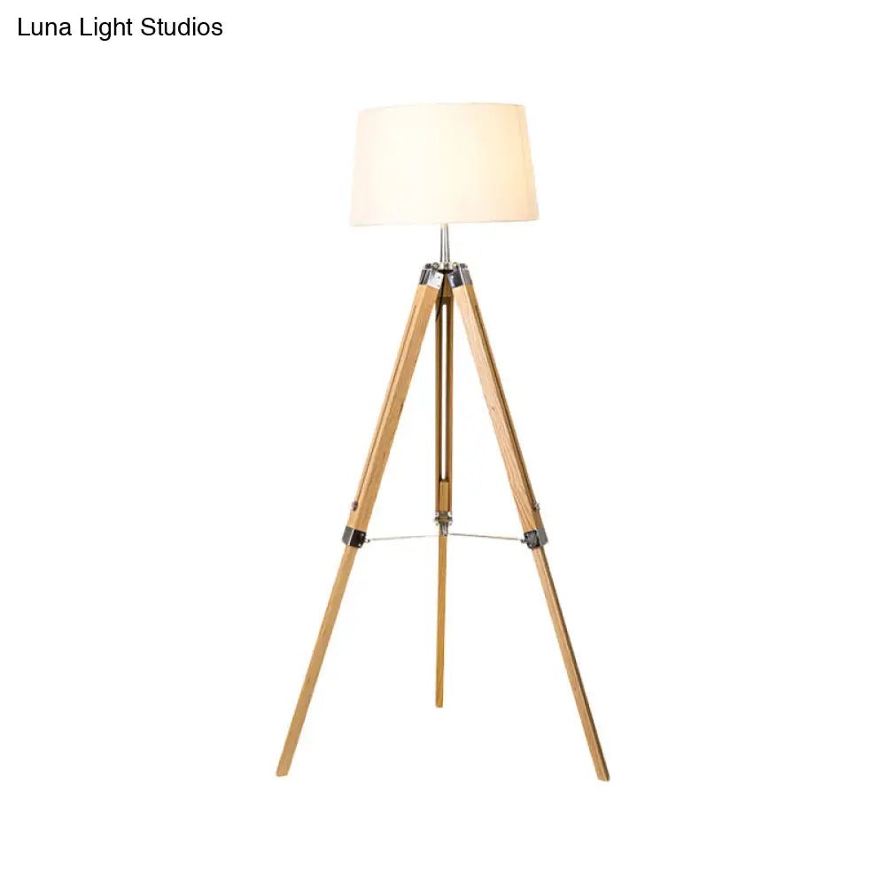 Floor Reading Lamp - Simplicity Single Head Wood Barrel With Tri-Leg Standing Light