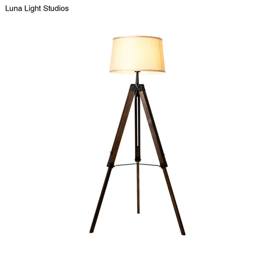 Floor Reading Lamp - Simplicity Single Head Wood Barrel With Tri-Leg Standing Light