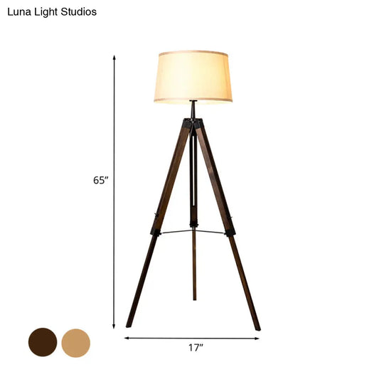 Floor Reading Lamp - Simplicity Single Head Wood Barrel With Tri-Leg Standing Light