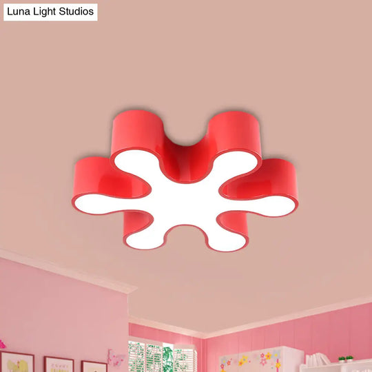 Floral Acrylic Led Flush Mount Lamp - Kids Ceiling Light Fixture In Red/Yellow/Blue