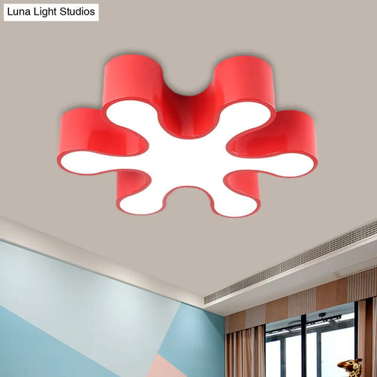Floral Acrylic Led Flush Mount Lamp - Kids Ceiling Light Fixture In Red/Yellow/Blue Red