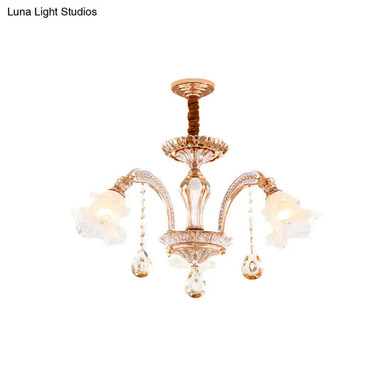 Floral Ceiling Chandelier - Traditional Gold Crystal Pendant Lamp (3/6 Heads) For Bedroom