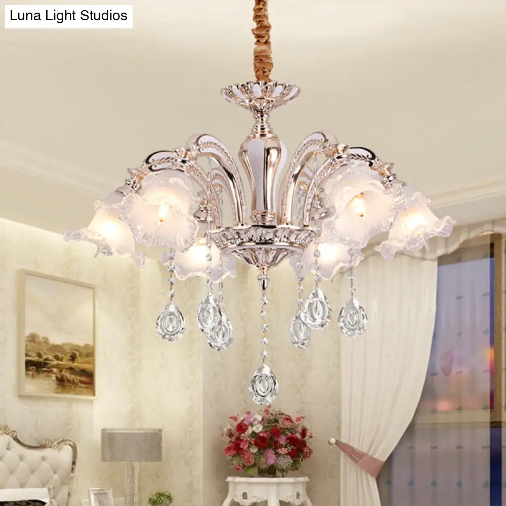 Floral Ceiling Chandelier - Traditional Gold Crystal Pendant Lamp (3/6 Heads) For Bedroom