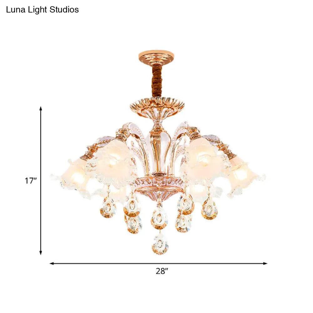 Floral Ceiling Chandelier - Traditional Gold Crystal Pendant Lamp (3/6 Heads) For Bedroom