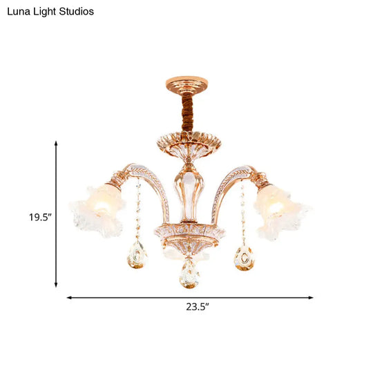 Floral Ceiling Chandelier - Traditional Gold Crystal Pendant Lamp (3/6 Heads) For Bedroom