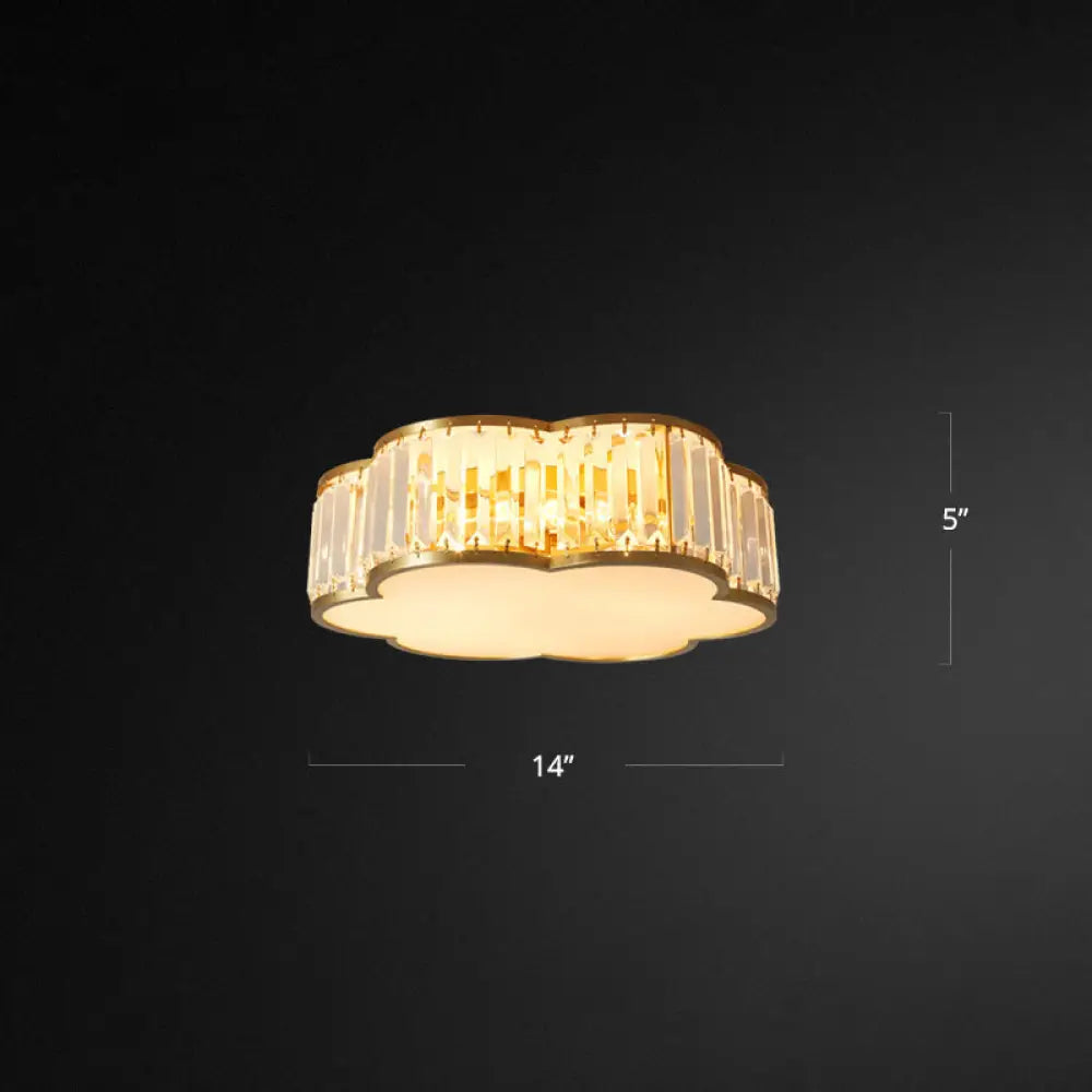 Floral Ceiling Light With Brass Finish Simplicity Design 3 - Light Crystal Flush Mount Fixture For