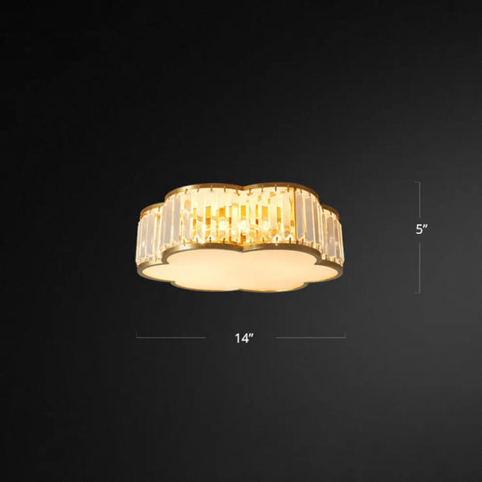 Floral Ceiling Light With Brass Finish Simplicity Design 3 - Light Crystal Flush Mount Fixture For