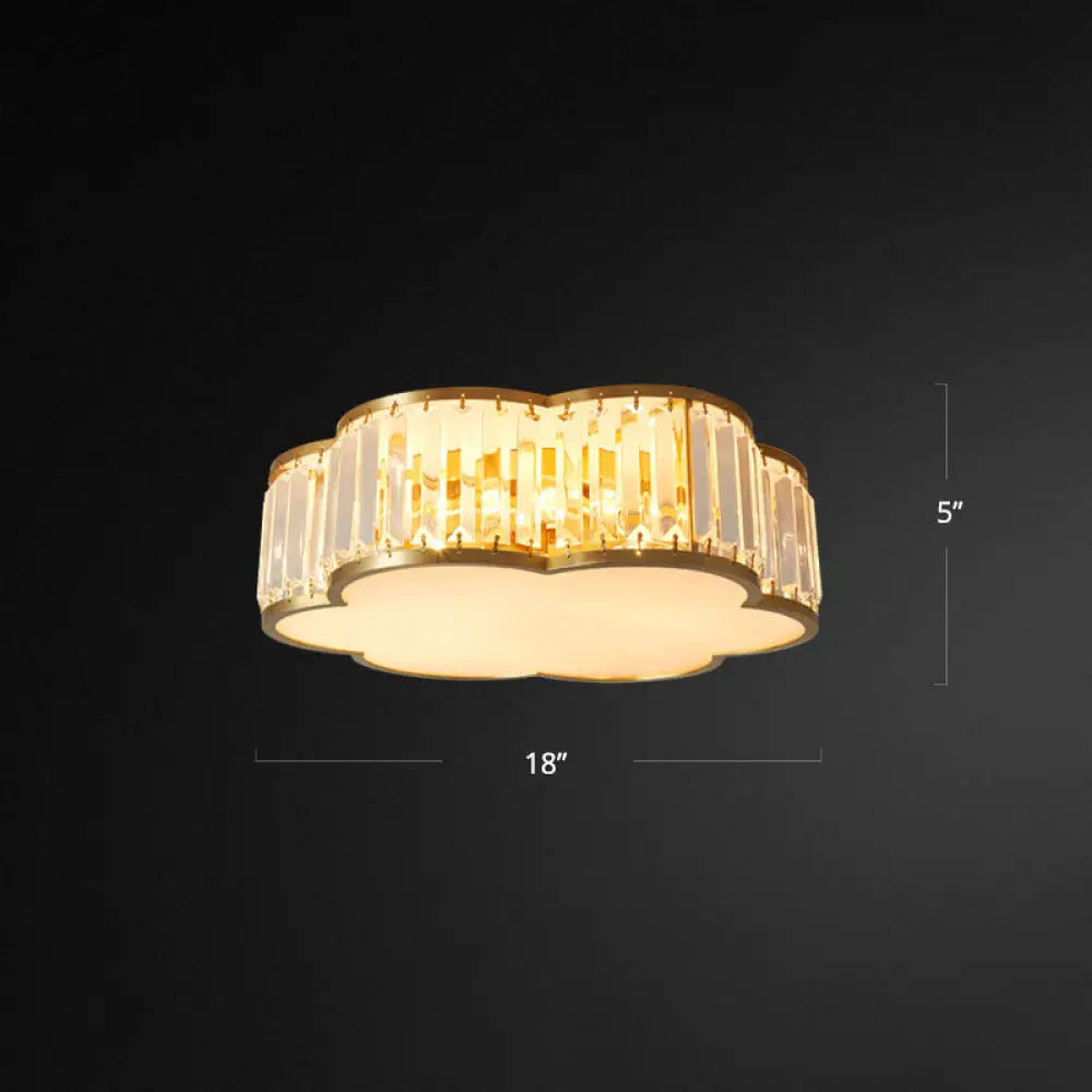 Floral Ceiling Light With Brass Finish Simplicity Design 3 - Light Crystal Flush Mount Fixture For